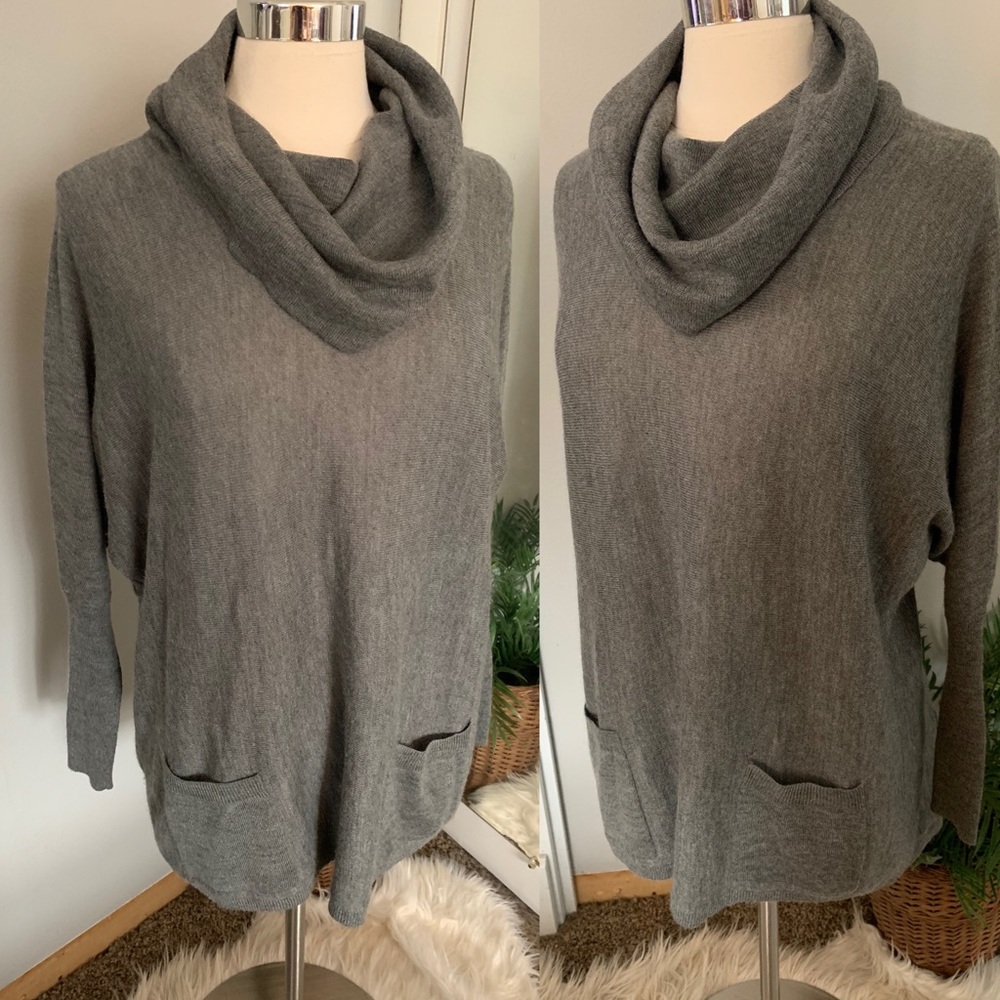 Women’s Oversized Gray Wool Cowl neck sweater XS S career Casual Warm Cozy - Picture 9 of 13